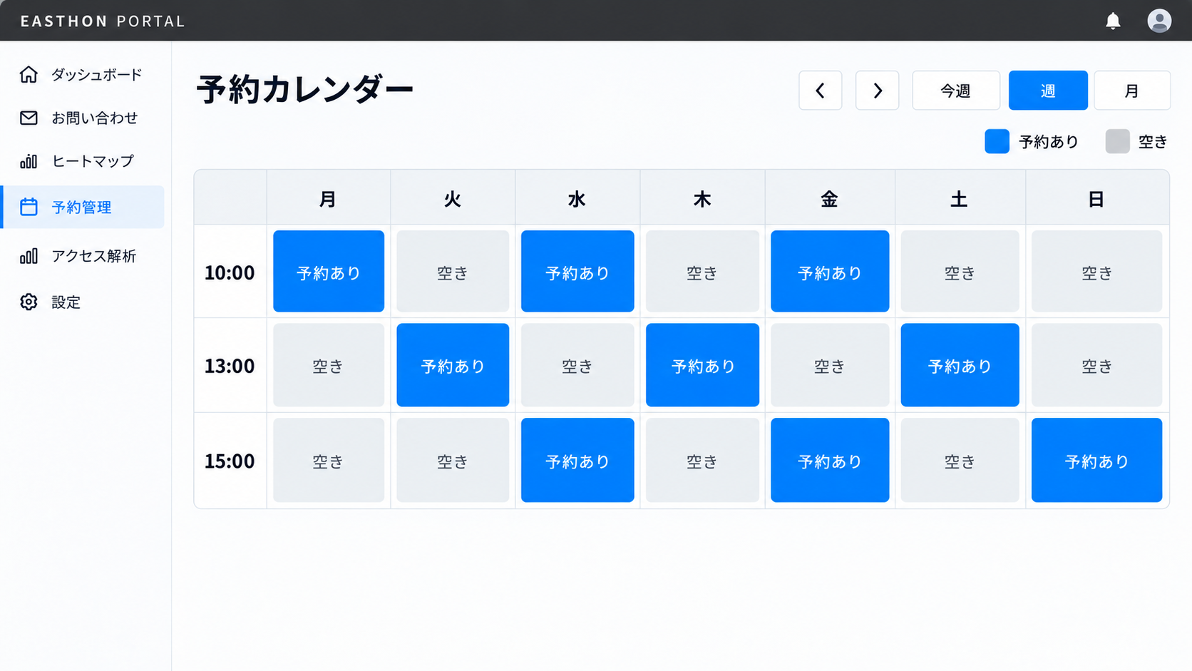 予約管理の管理画面